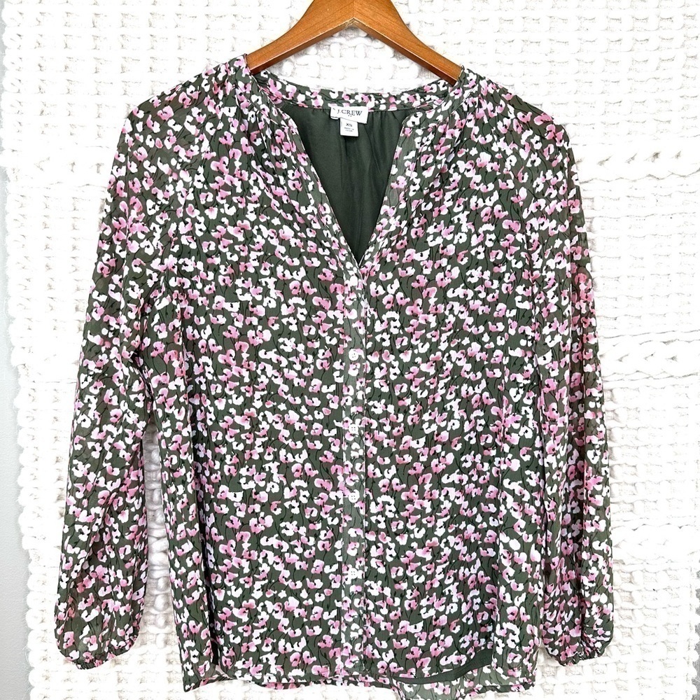 J Crew Floral V Neck Button Down Blouse